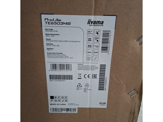 Monitor, iiyama, pro lite te6503mis - afbeelding 5 van  5