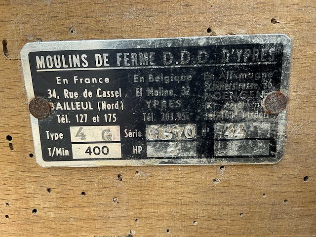Moulins de ferme d.d.d. d’ypres gib70 graan maal apparaat - afbeelding 2 van  5