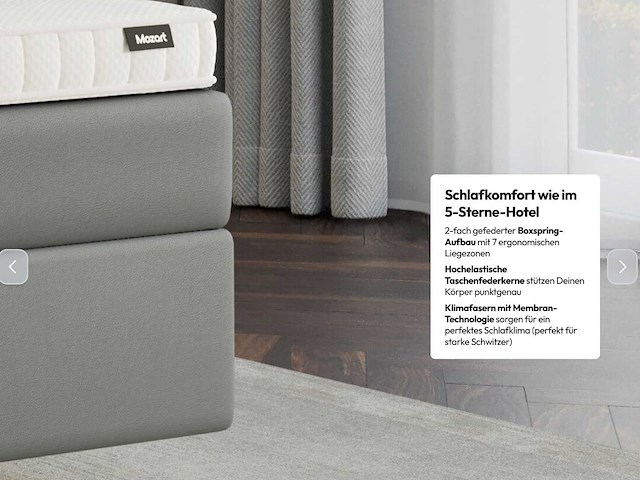 Mozart - premium boxspring crush grey leather 180 x 200 cm - afbeelding 2 van  5