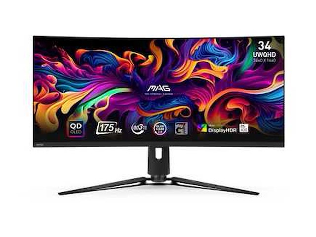 Msi mag 341cqp qd-oled curved gaming monitor - afbeelding 1 van  4
