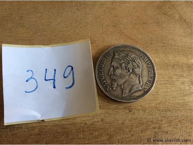 Munt frankrijk 5fr 1869. ag - afbeelding 1 van  2