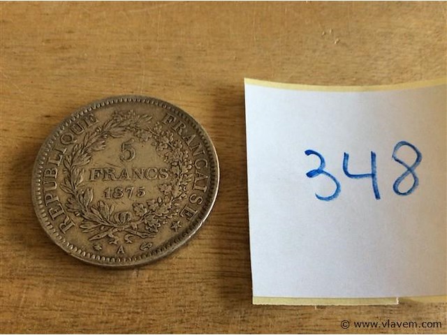 Munt frankrijk 5fr 1875. ag - afbeelding 2 van  2
