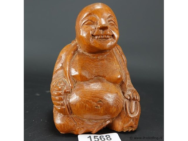 Naïef in hout gesneden happy boeddha - afbeelding 1 van  5