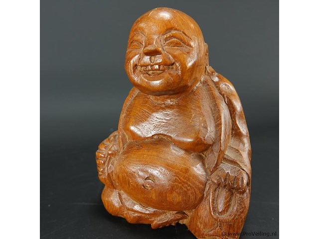 Naïef in hout gesneden happy boeddha - afbeelding 3 van  5