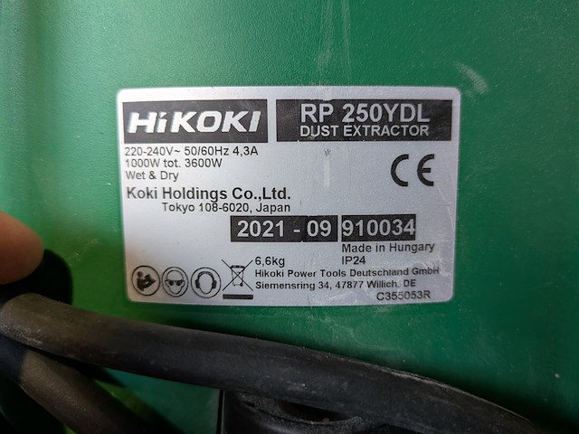 Nat- en droogstofzuiger, hikoki, rp 250ydl, 2021 - afbeelding 9 van  9