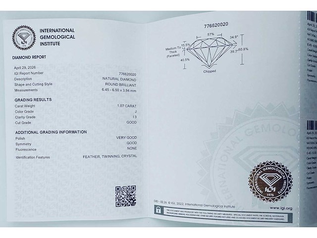 Natuurlijke diamant van 1,07 karaat - afbeelding 2 van  6