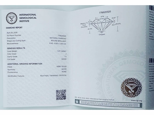 Natuurlijke diamant van 1,07 karaat - afbeelding 2 van  6