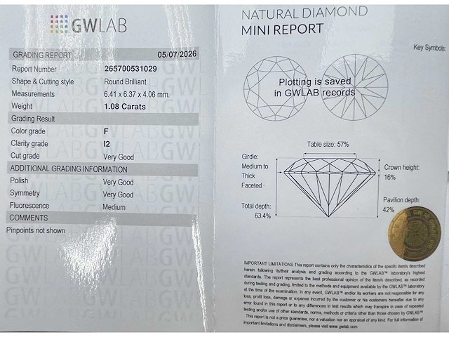 Natuurlijke diamant van 1,08 karaat - afbeelding 2 van  5