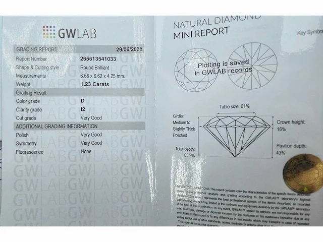 Natuurlijke diamant van 1,23 karaat - afbeelding 1 van  5