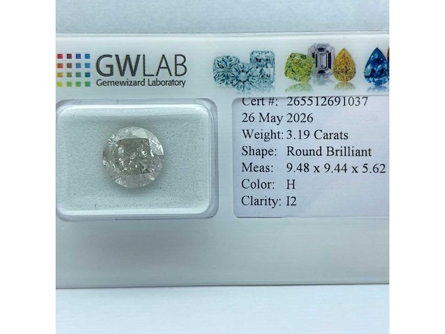 Natuurlijke diamant van 3,19 karaat kleur h - afbeelding 1 van  3
