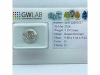 Natuurlijke diamant van 3,19 karaat kleur h