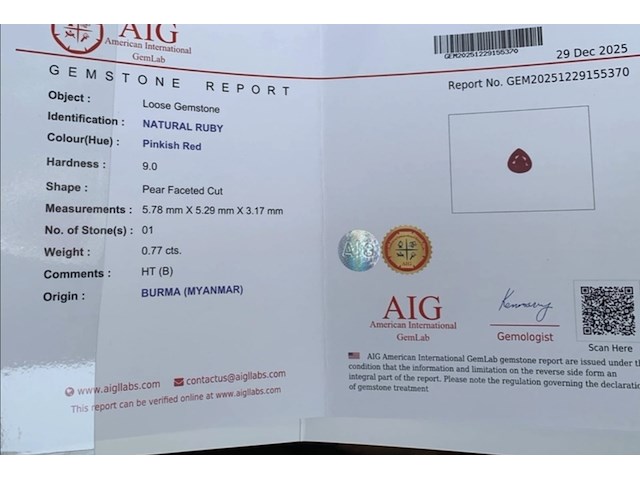 Natuurlijke robijn - burma (myanmar) | 0.77ct, rood - afbeelding 4 van  4