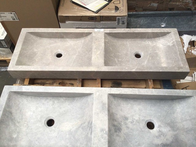 Natuursteen marmer beige/grey dubbele wastafel 120x40x10 cm - afbeelding 3 van  6