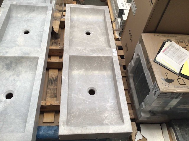 Natuursteen marmer beige/grey dubbele wastafel 120x40x10 cm - afbeelding 6 van  6