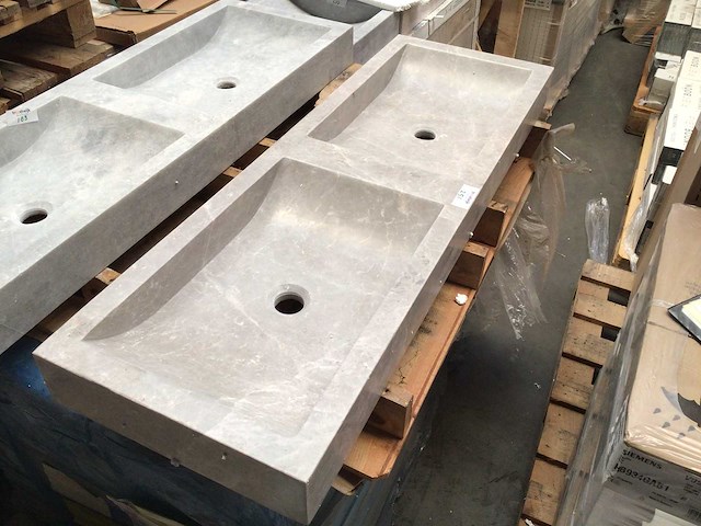 Natuursteen marmer beige/grey dubbele wastafel 120x40x10 cm - afbeelding 4 van  6