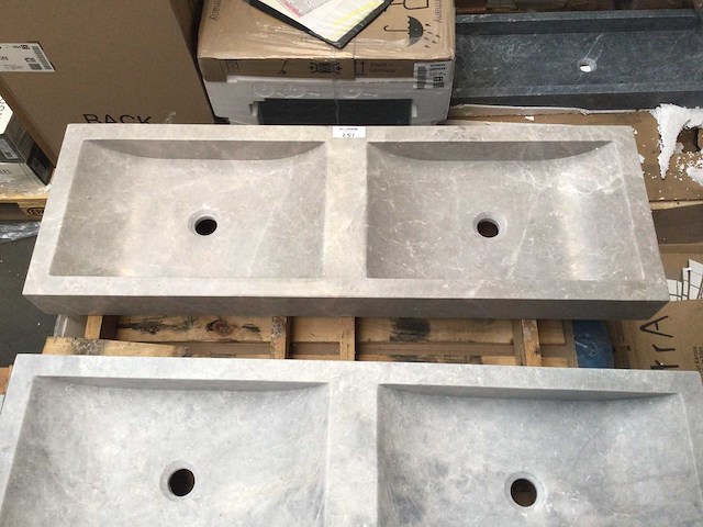 Natuursteen marmer beige/grey dubbele wastafel 120x40x10 cm - afbeelding 2 van  6