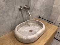 Natuursteen marmer beige/grey oval waskom 47x34x10 cm - afbeelding 2 van  2
