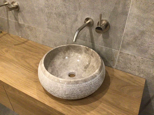 Natuursteen marmer beige/grey waskom 40,6x15 cm - afbeelding 4 van  5