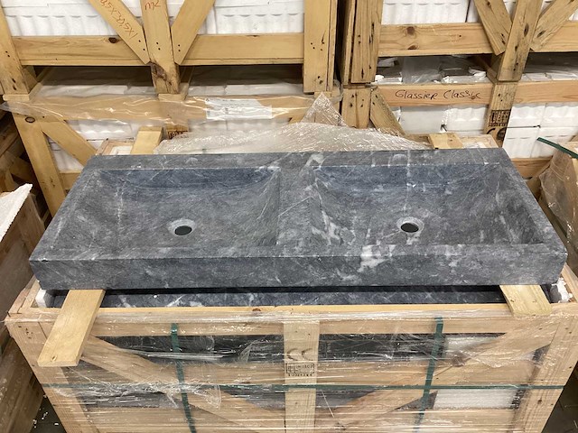 Natuursteen marmer black dubbele wastafel 120x46x10 cm - afbeelding 3 van  4