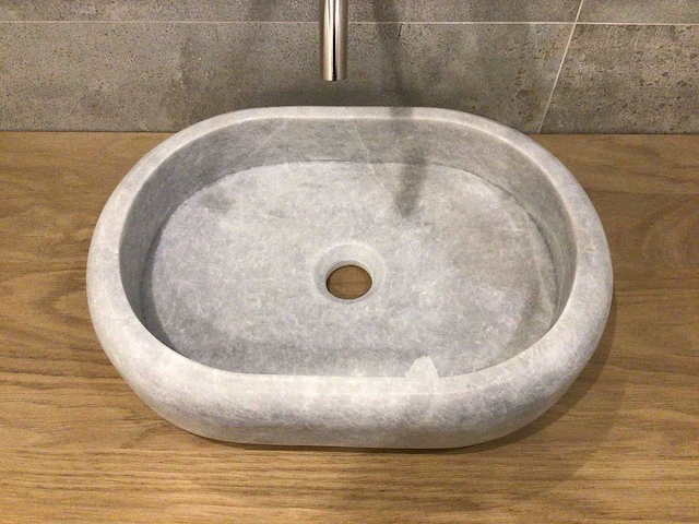 Natuursteen marmer grey oval waskom 47x34x10 cm - afbeelding 2 van  4