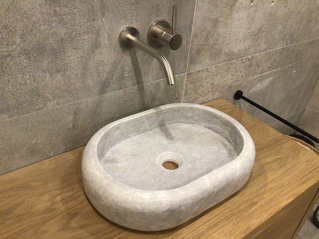 Natuursteen marmer grey oval waskom 47x34x10 cm - afbeelding 2 van  2