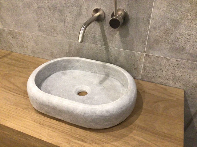 Natuursteen marmer grey oval waskom 47x34x10 cm - afbeelding 3 van  4