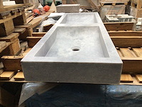 Natuursteen marmer grijs dubbele wastafel 120x40x10 cm - afbeelding 2 van  4