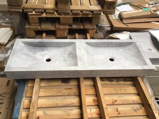 Natuursteen marmer grijs dubbele wastafel 120x40x10 cm - afbeelding 3 van  4