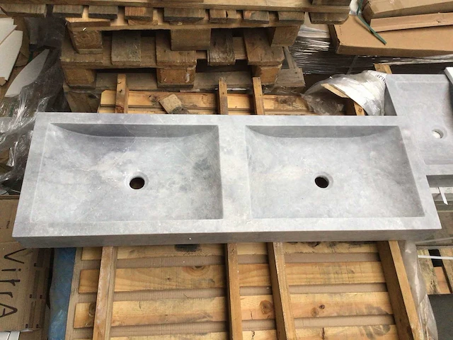 Natuursteen marmer grijs dubbele wastafel 120x40x10 cm - afbeelding 2 van  5
