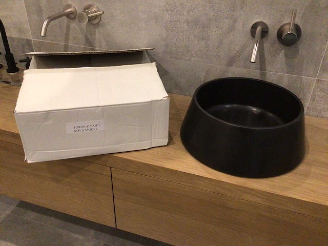 Natuursteen marmer toros black waskom 40x15 cm - afbeelding 1 van  3