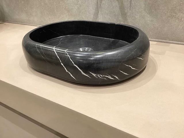 Natuursteen marmer zwart oval waskom 47x34x10 cm - afbeelding 9 van  18