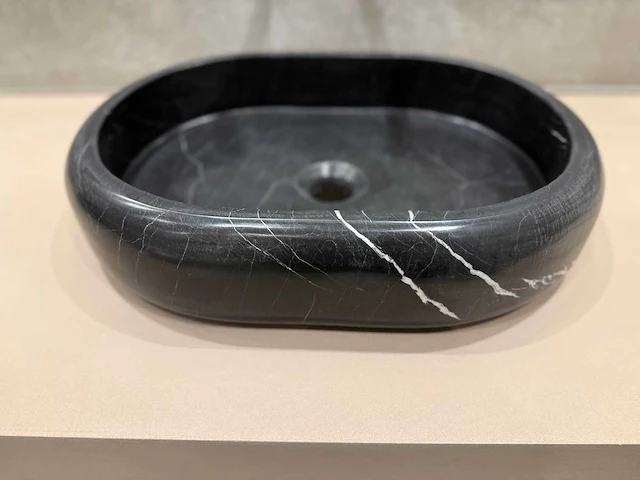 Natuursteen marmer zwart oval waskom 47x34x10 cm - afbeelding 12 van  18