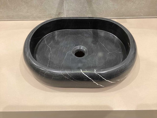 Natuursteen marmer zwart oval waskom 47x34x10 cm - afbeelding 8 van  18