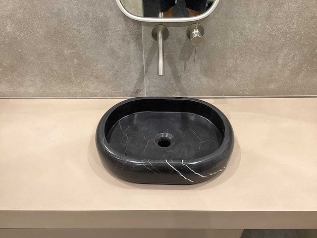 Natuursteen marmer zwart oval waskom 47x34x10 cm - afbeelding 10 van  18