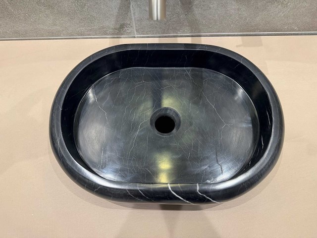 Natuursteen marmer zwart oval waskom 47x34x10 cm - afbeelding 13 van  18