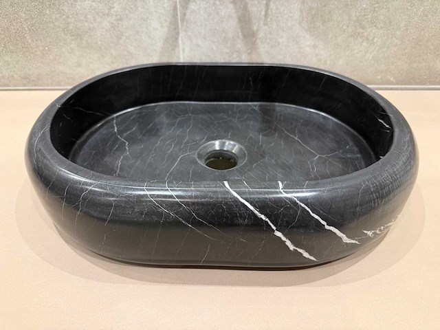 Natuursteen marmer zwart oval waskom 47x34x10 cm - afbeelding 16 van  18