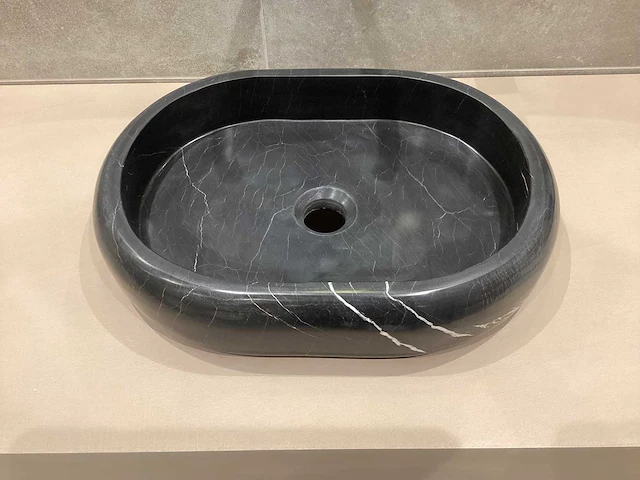 Natuursteen marmer zwart oval waskom 47x34x10 cm - afbeelding 8 van  18