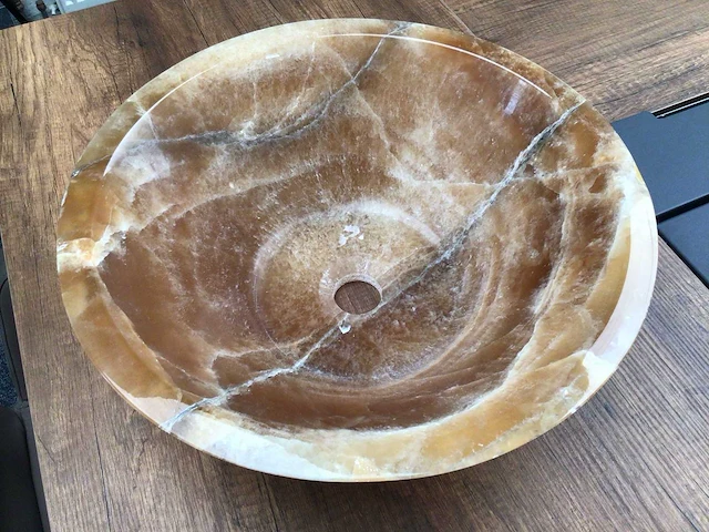 Natuursteen onyx waskom 41x15 cm - afbeelding 2 van  5
