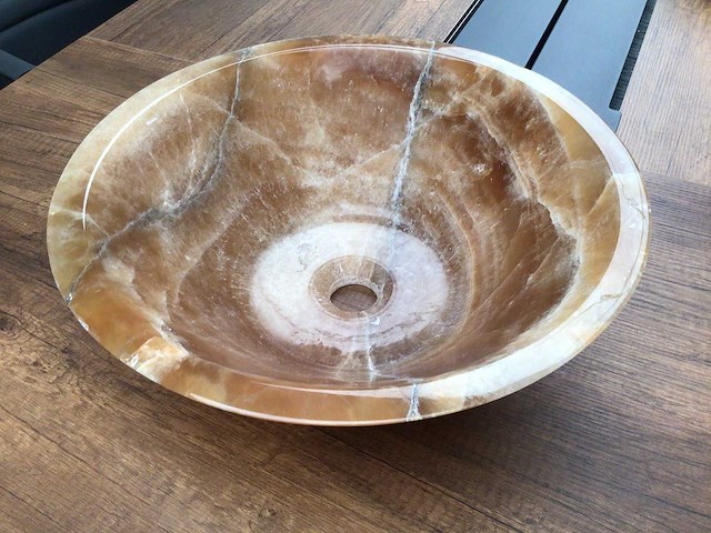 Natuursteen onyx waskom 41x15 cm - afbeelding 1 van  5