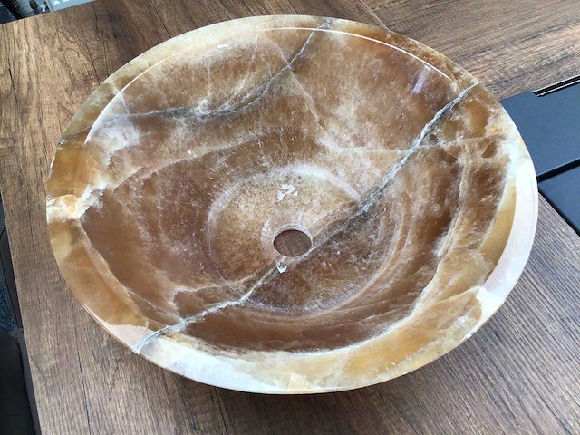 Natuursteen onyx waskom 41x15 cm - afbeelding 2 van  5
