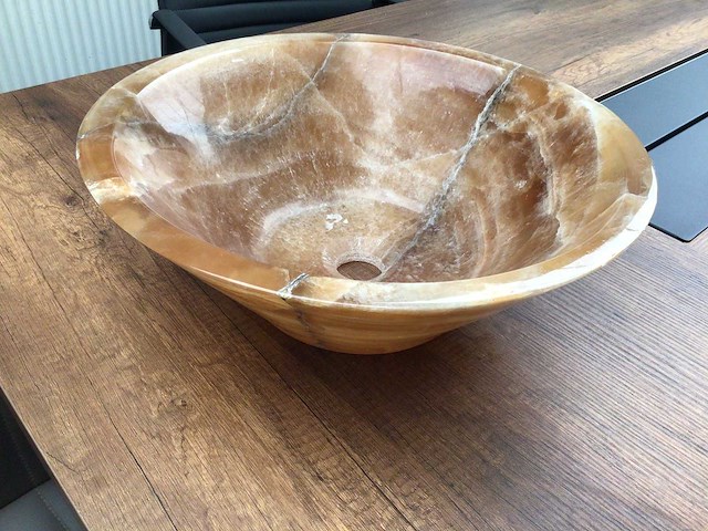 Natuursteen onyx waskom 41x15 cm - afbeelding 3 van  5