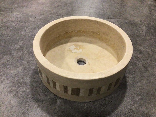 Natuursteen travertin beige silindir waskom 40,6x15 cm - afbeelding 6 van  6