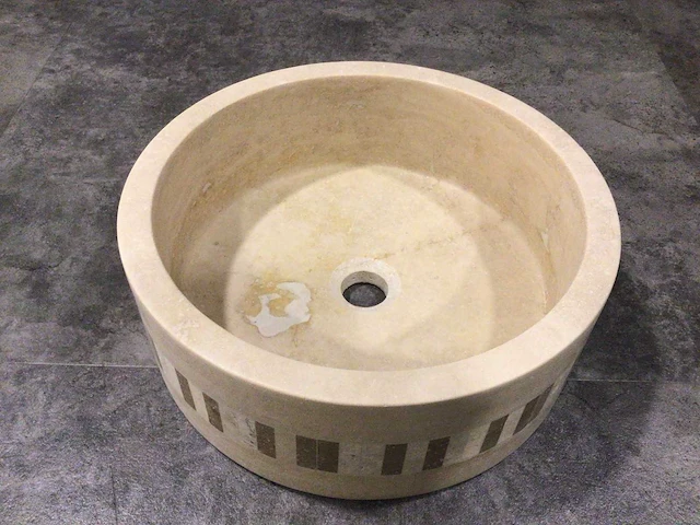 Natuursteen travertin beige silindir waskom 40,6x15 cm - afbeelding 2 van  6