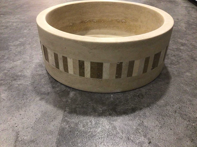 Natuursteen travertin beige silindir waskom 40,6x15 cm - afbeelding 4 van  6