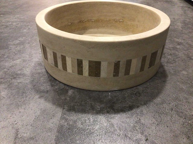 Natuursteen travertin beige silindir waskom 40,6x15 cm - afbeelding 4 van  6