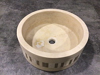 Natuursteen travertin beige silindir waskom 40,6x15 cm - afbeelding 2 van  6