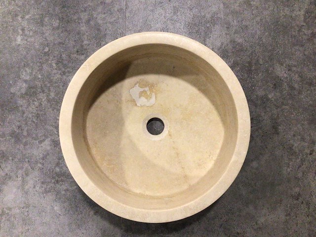 Natuursteen travertin beige silindir waskom 40,6x15 cm - afbeelding 3 van  6