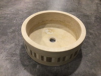 Natuursteen travertin beige silindir waskom 40,6x15 cm - afbeelding 5 van  6