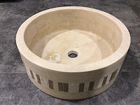 Natuursteen travertin beige silindir waskom 40,6x15 cm - afbeelding 1 van  6
