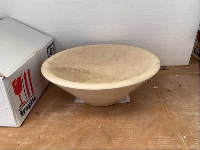 Natuursteen travertin beige waskom 40,6x15 cm - afbeelding 1 van  3